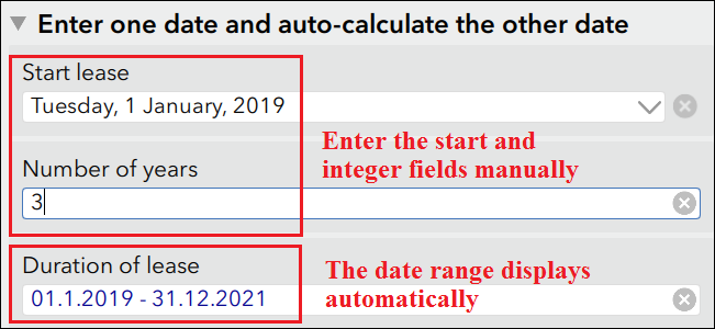 Enter the start date and the integer determining the end date.