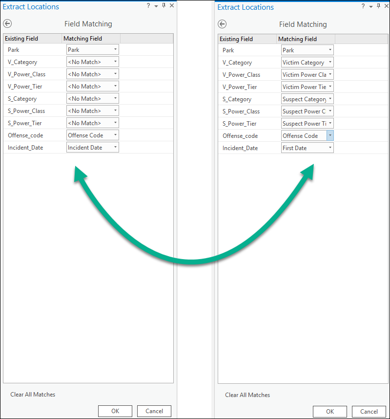 An image of the Field Matching pane