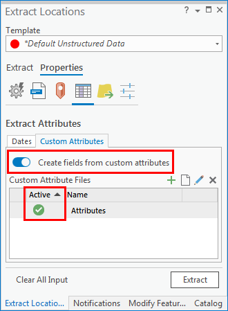 An image of the Extract Locations pane.