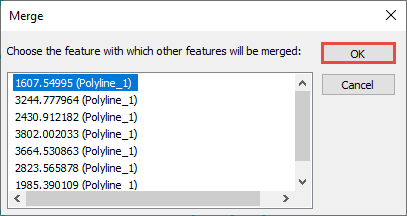Select the desired polyline feature from the Merge dialog box