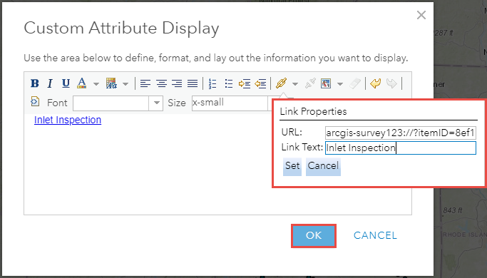 Click OK to save the web map in the Custom Attribute Display dialog box