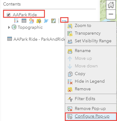 The More Options and Configure Pop-up option