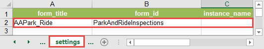 The settings tab and form_ID column