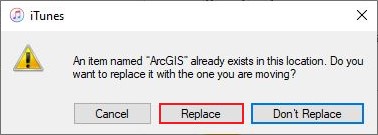 A prompt message to replace the ArcGIS folder