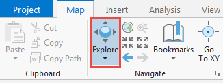 Screenshot of the Explore tool in the Navigate group in the Map tab