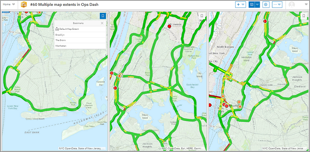 The dashboard comprises of three maps with different map extents