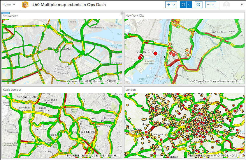 This is the dashboard containing web maps with multiple map extents
