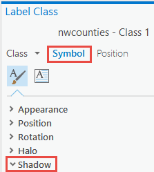 Symbol option and Shadow drop-down
