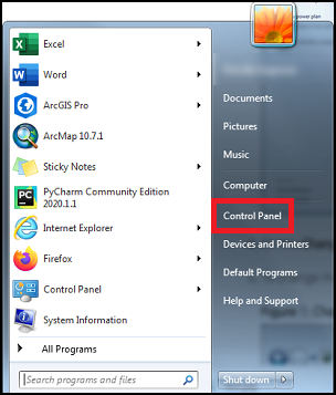 Image showing the Control Panel option under the Start context menu.