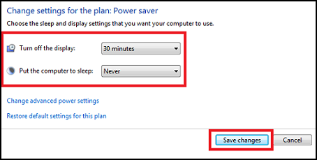 Image showing the sleep settings under in the Power Options.