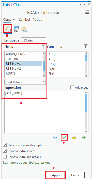 The Label expression in the Label Class pane.