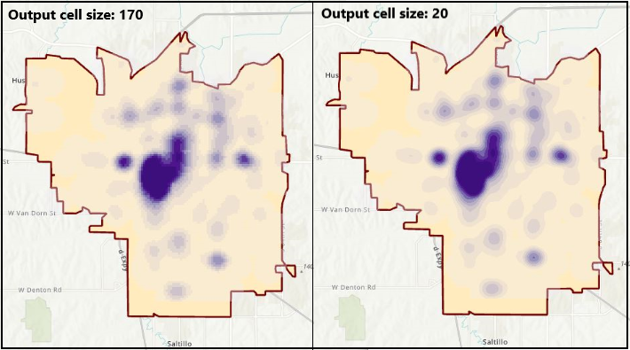 Output cell size comparison.