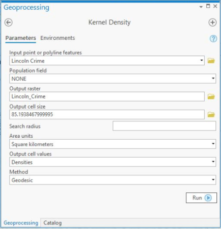 Kernel Density tool parameters.