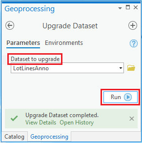 The Upgrade Dataset geoprocessing pane