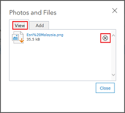 Deleting the image from the Photos and Files dialog box