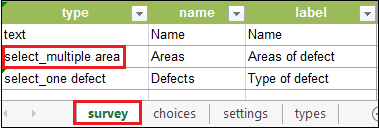 Table showing the select_multiple type.