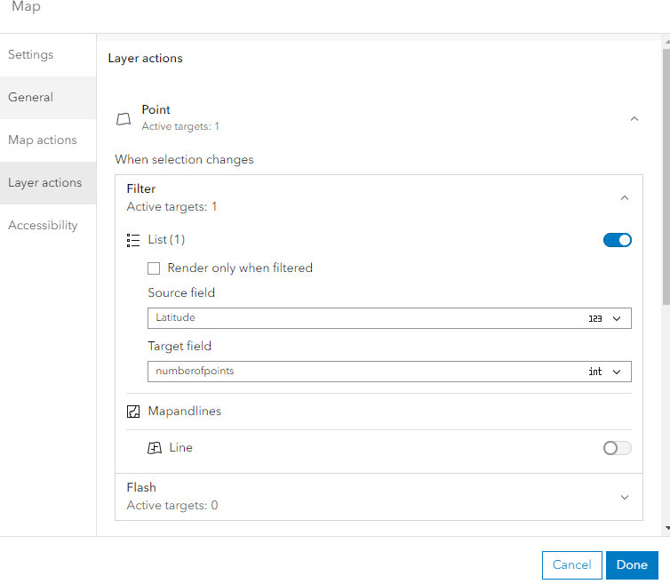 The Layer actions tab