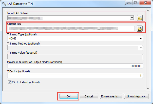 LAS Dataset to TIN dialog box