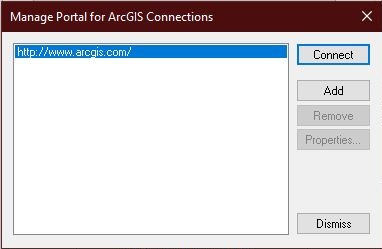 Manage Portal for ArcGIS Connections window