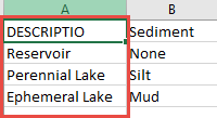 sediment type field in the relate table