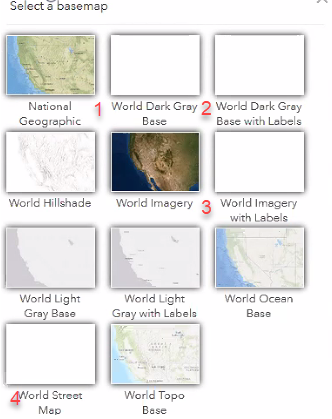Image of the missing thumbnails in the Portal for ArcGIS Map Viewer basemap gallery