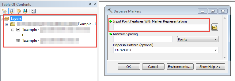 The Input Point Features With Marker Representations' has no drop-down list
