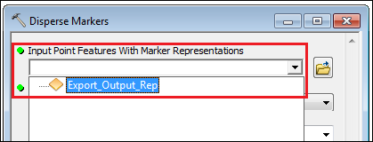 In the Disperse Markers dialog box, there is a drop-down button containing feature layer in the Input Point Features With Marker Representations parameter.