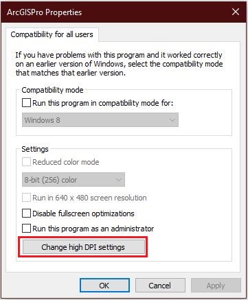 Image of the change high DPI settings button