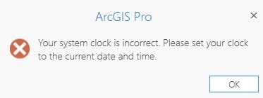 Screenshot of the error when launching ArcGIS Pro