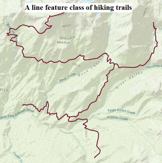A line feature class of trails.