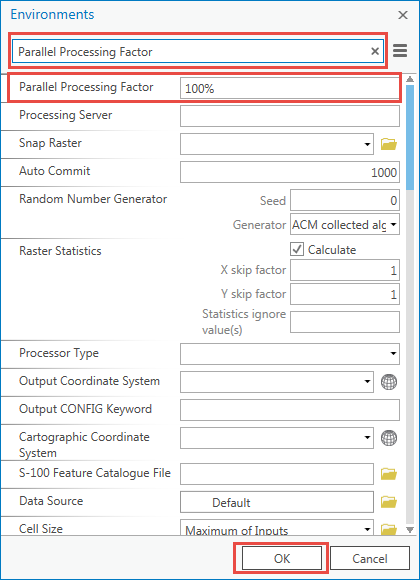 geoprocessing environment setting window