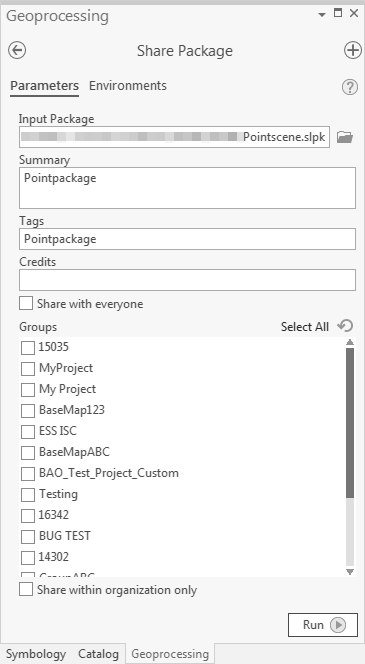 An image of the Share Package pane