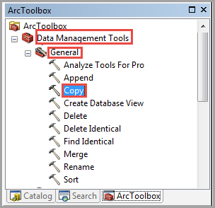 Image of the Copy tool in ArcToolbox