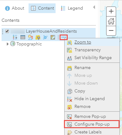 The Configure Pop-up option in the Contents pane menu.