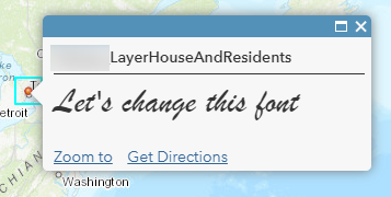 An ArcGIS Online Map Viewer Classic pop-up with the custom font.