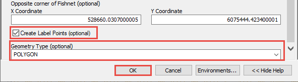 Create Label Points (optional) text box and Geometry Type (optional) drop-down