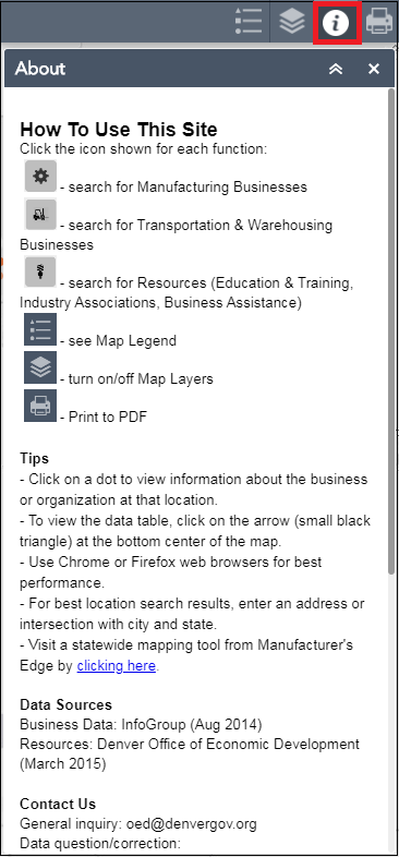 The Denver Manufacturing Map Tool web app.