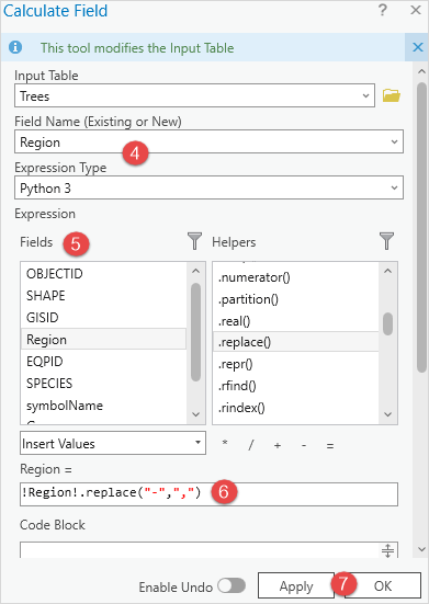 The Calculate Field tool window is to be configured.