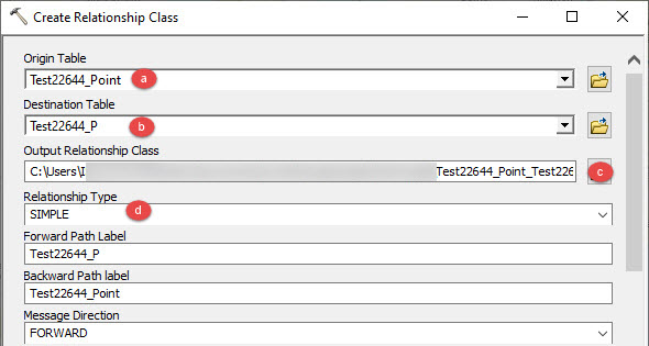 Image of the Create Relationship Class tool dialog box