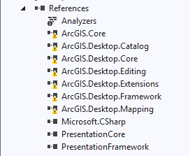 The broken ArcGIS Pro references in Visual Studio