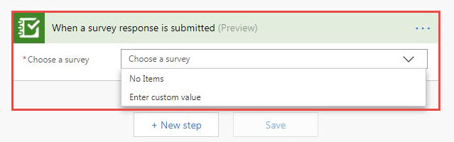 The drop-down list of surveys without any surveys