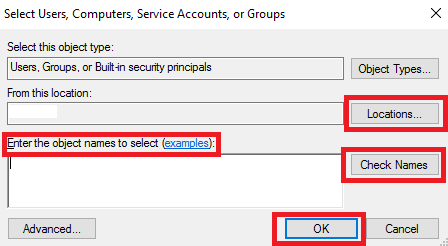 Image of the Select Users, Computers, Service Accounts, or Groups window