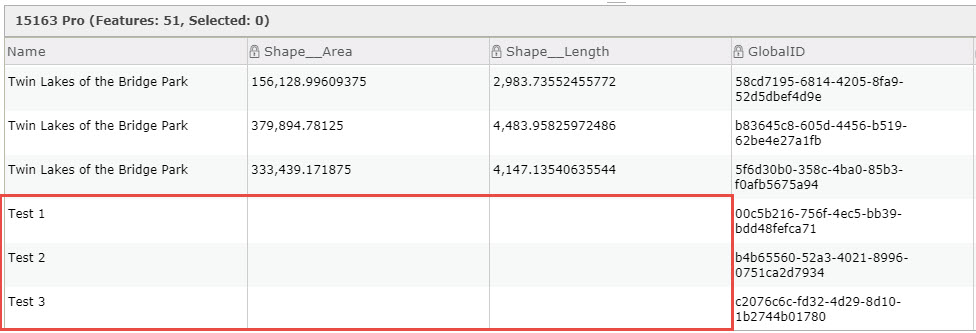 The layer attribute table in ArcGIS Online.