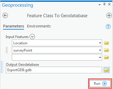 Image of the Feature Class to Geodatabase pane