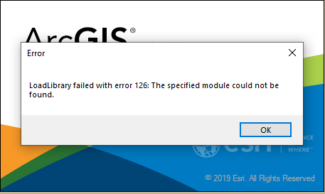 Image showing the error: LoadLibrary failed with error 126: The specified module could not be found.