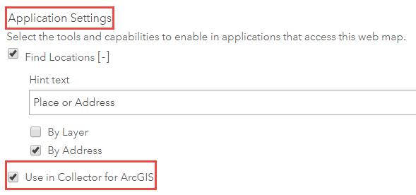 Application settings section