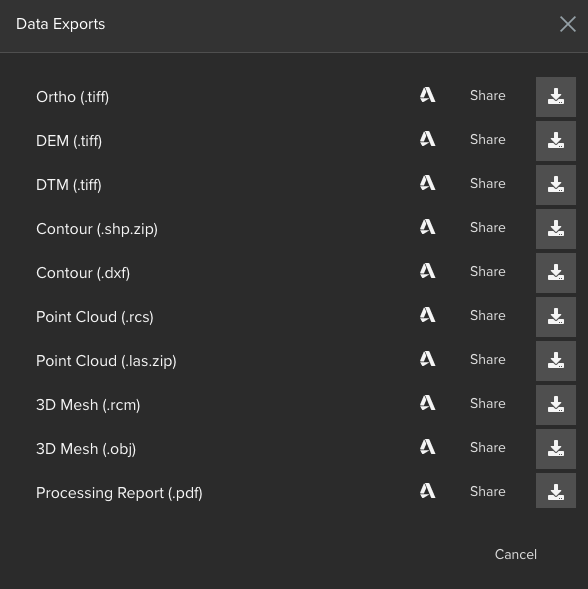 image of the Data Exports dialog