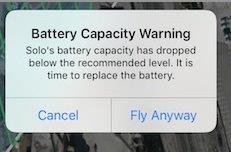 Image of the battery capacity warning message