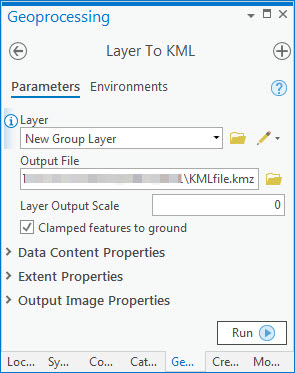 An image of the Layer To KML pane.