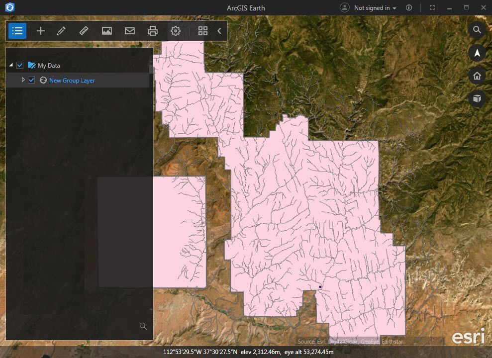 An image of the KML file in ArcGIS Earth